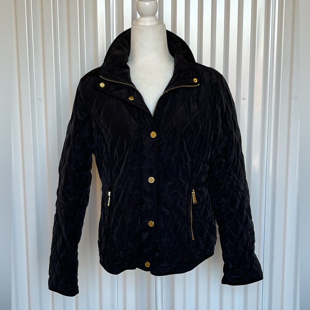 Michael Kors Quilted Women`s Hooded Jacket Black Gold M